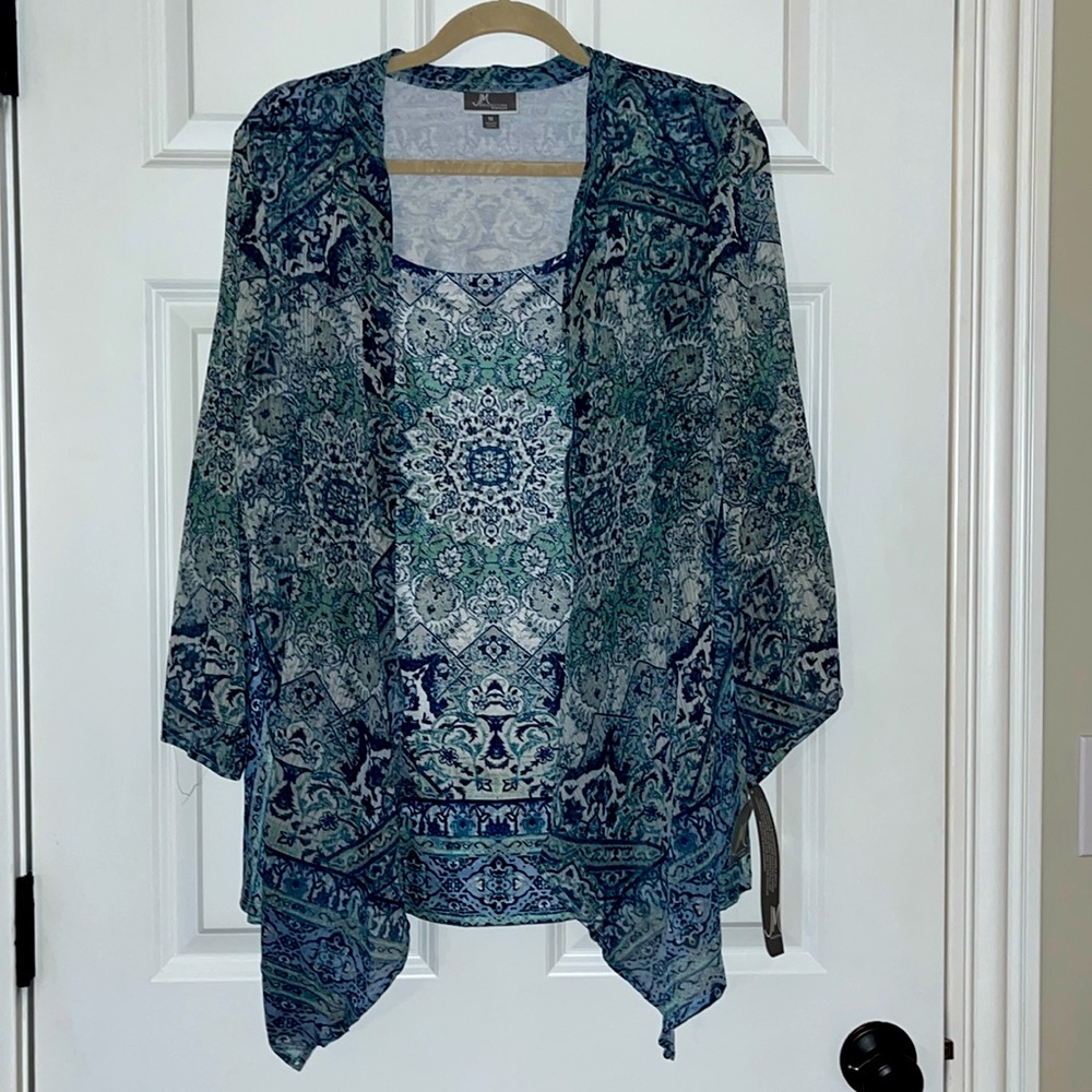 NWT JM Collection Layered Semi Sheer Blouse Top 1X